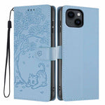Tree Cat Embossed Flip Vegan Leather Phone Case, For iPhone 13 Pro, For iPhone 13, For iPhone 12 Pro Max, For iPhone 12 / 12 Pro, For iPhone 11 Pro Max, For iPhone 11