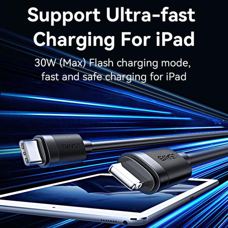 USAMS SJ781 U94 USB-C / Type-C to 8 Pin PD30W Fast Charging Data Cable, 1m