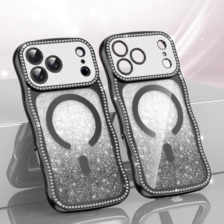 Wavy Frame Star Diamond Electroplate TPU Glitter Magnetic Phone Case, For iPhone 17 Pro Max, For iPhone 17 Pro, For iPhone 17, For iPhone 16 Pro Max, For iPhone 16 Pro, For iPhone 16