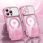 Wavy Frame Star Diamond Electroplate TPU Glitter Heart Magnetic Phone Case, For iPhone 17 Pro Max, For iPhone 17 Pro, For iPhone 17, For iPhone 16 Pro Max, For iPhone 16 Pro, For iPhone 16