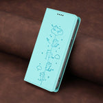 Cute Cats Embossed Magnetic RFID Vegan Leather Phone Case, For iPhone Air, For iPhone 16 Pro Max, For iPhone 16 Pro, For iPhone 16 Plus