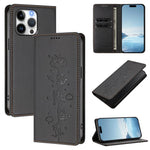 Cute Cats Embossed Magnetic RFID Vegan Leather Phone Case, For iPhone 15, For iPhone 14 Plus, For iPhone 14 / 13, For iPhone 14 Pro