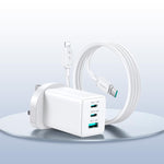 JOYROOM JR-TG10 65W GaN Dual Type-C, USB 3-Port Charger with Type-C to 8 Pin Cable, UK Plug