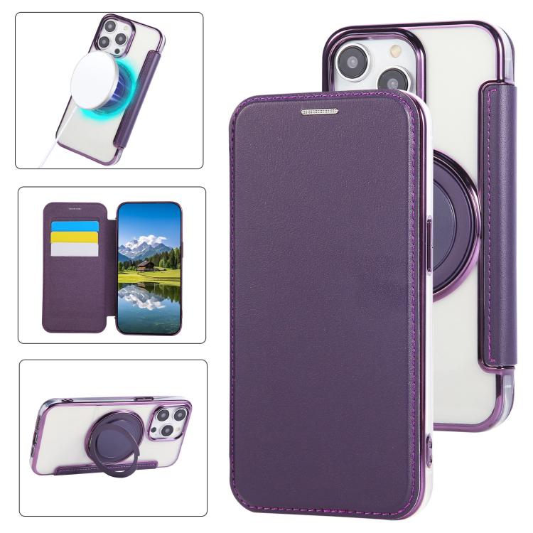 Ultra-thin Rotation Holder Magnetic Plating Vegan Leather Phone Case, For iPhone 16 Pro, For iPhone 16 Plus, For iPhone 16, For iPhone 15 Pro Max, For iPhone 15 Pro, For iPhone 15 Plus / 14 Plus