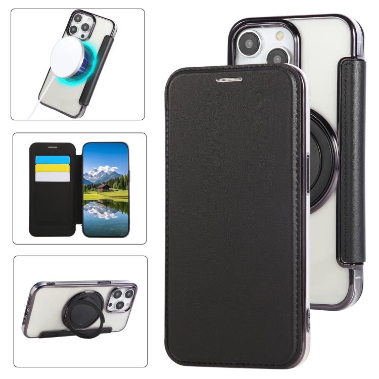 Ultra-thin Rotation Holder Magnetic Plating Vegan Leather Phone Case, For iPhone 12 / 12 Pro, For iPhone 12 Pro Max