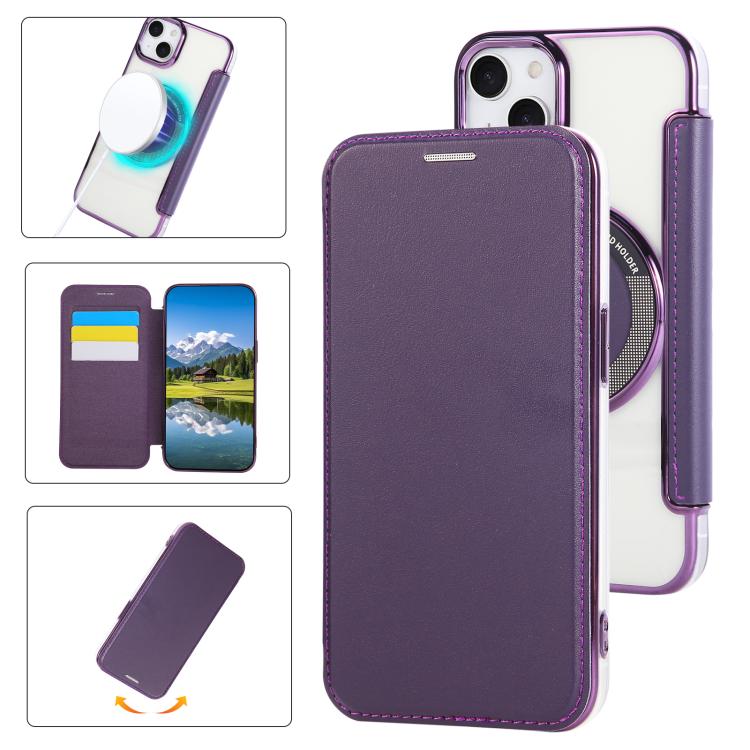 Ultra-thin Magnetic Plating Vegan Leather Phone Case, For iPhone 16 Pro, For iPhone 16 Plus, For iPhone 16, For iPhone 15 Pro Max, For iPhone 15 Pro, For iPhone 15 Plus / 14 Plus