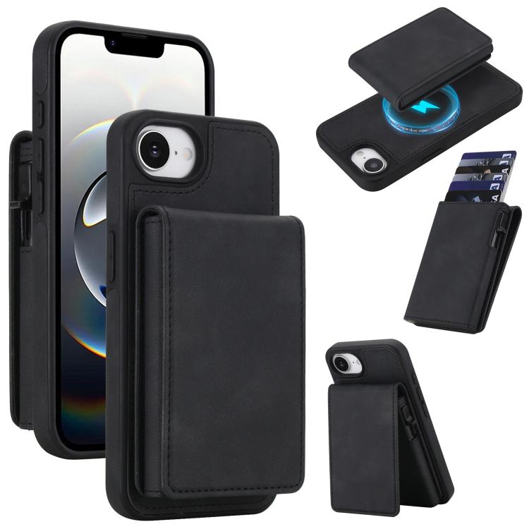 Retro Faux Leather Detachable Spring Loaded Card Bag Magnetic RFID Phone Case, For iPhone 17e / 16e, For iPhone 17 Pro Max, For iPhone 17 Pro, For iPhone 15 Plus, For iPhone 15, For iPhone 14 Plus, For iPhone 14 / 13, For iPhone 12 / 12 Pro