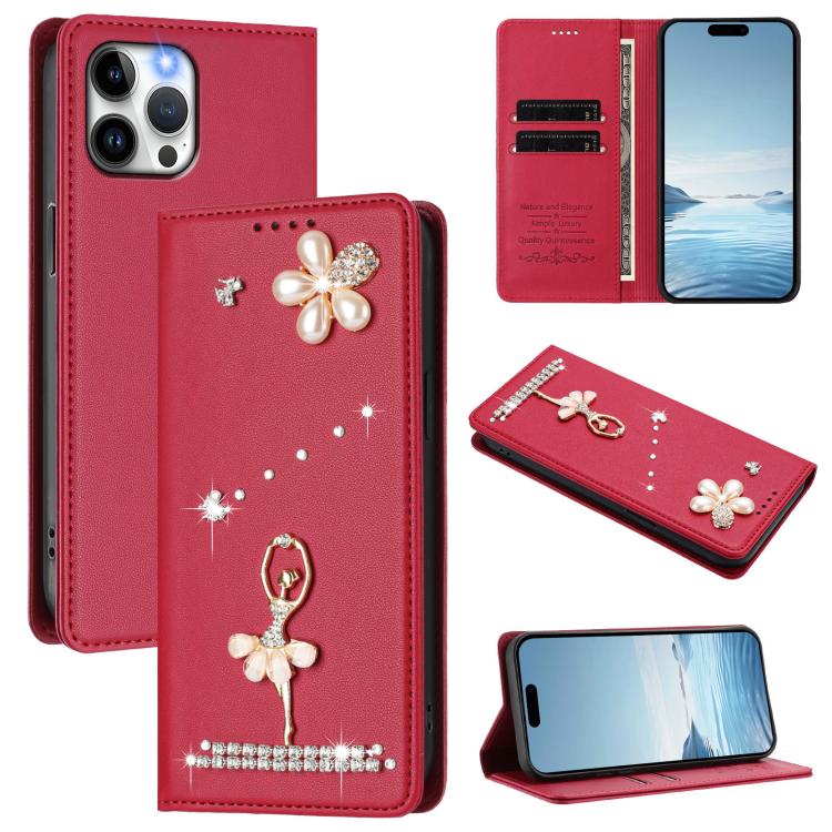Ballet Girl Diamond Studded RFID Vegan Leather Phone Case, For iPhone 13 Pro, For iPhone 12 / 12 Pro, For iPhone 12 Pro Max, For iPhone 11 Pro Max, For iPhone 11, For iPhone 11 Pro