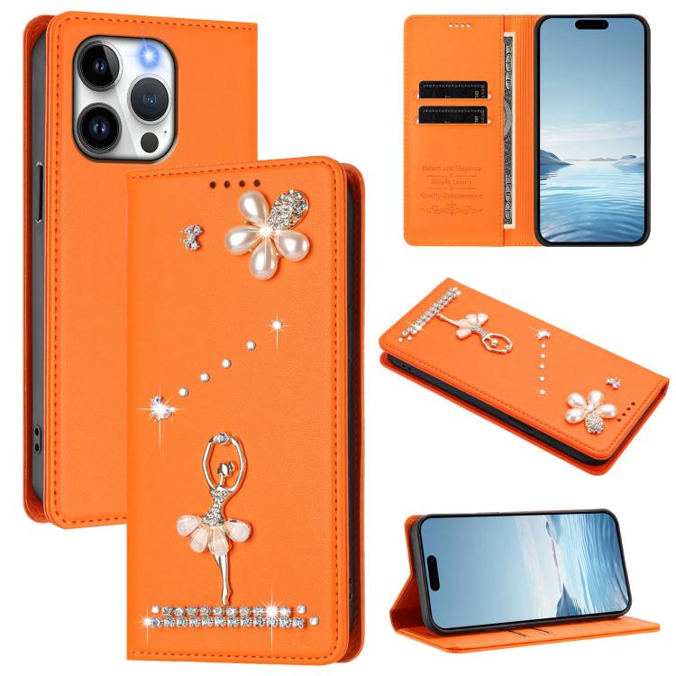 Ballet Girl Diamond Studded RFID Vegan Leather Phone Case, For iPhone 13 Pro, For iPhone 12 / 12 Pro, For iPhone 12 Pro Max, For iPhone 11 Pro Max, For iPhone 11, For iPhone 11 Pro