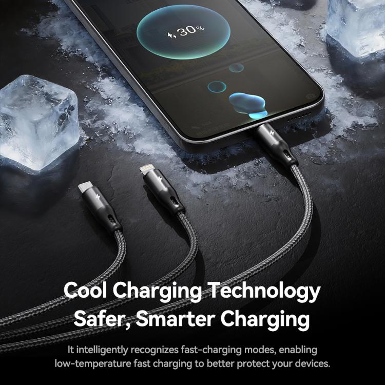 ROCK RCB0790 1.2m 3-in-1 USB to 8 Pin + Type-C + Micro USB Metal Braided Charging Cable, RCB0790