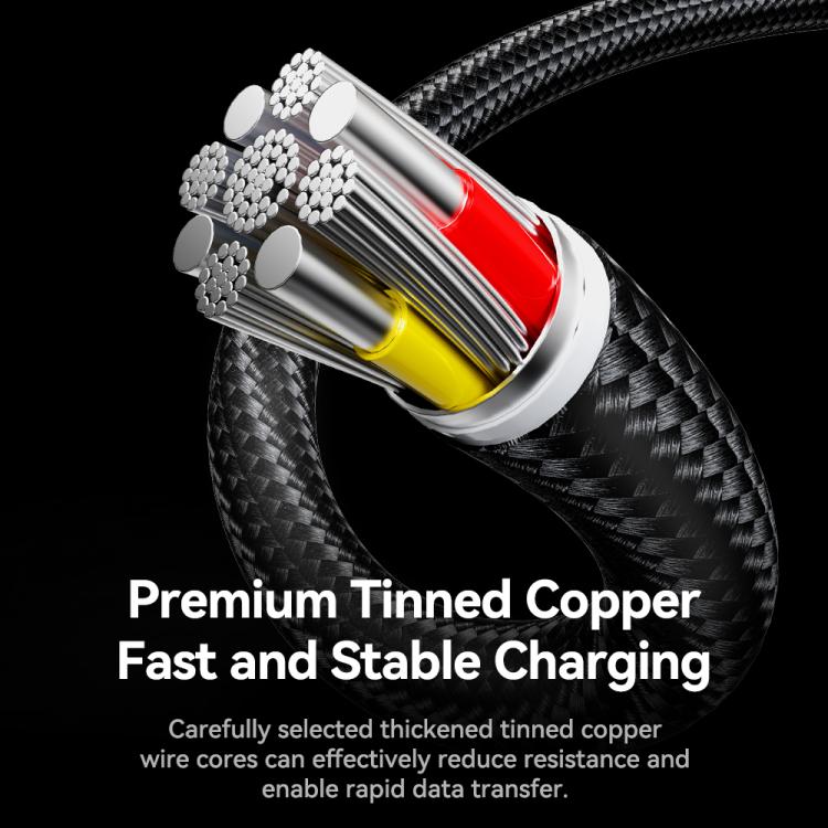 ROCK RCB0790 1.2m 3-in-1 USB to 8 Pin + Type-C + Micro USB Metal Braided Charging Cable, RCB0790