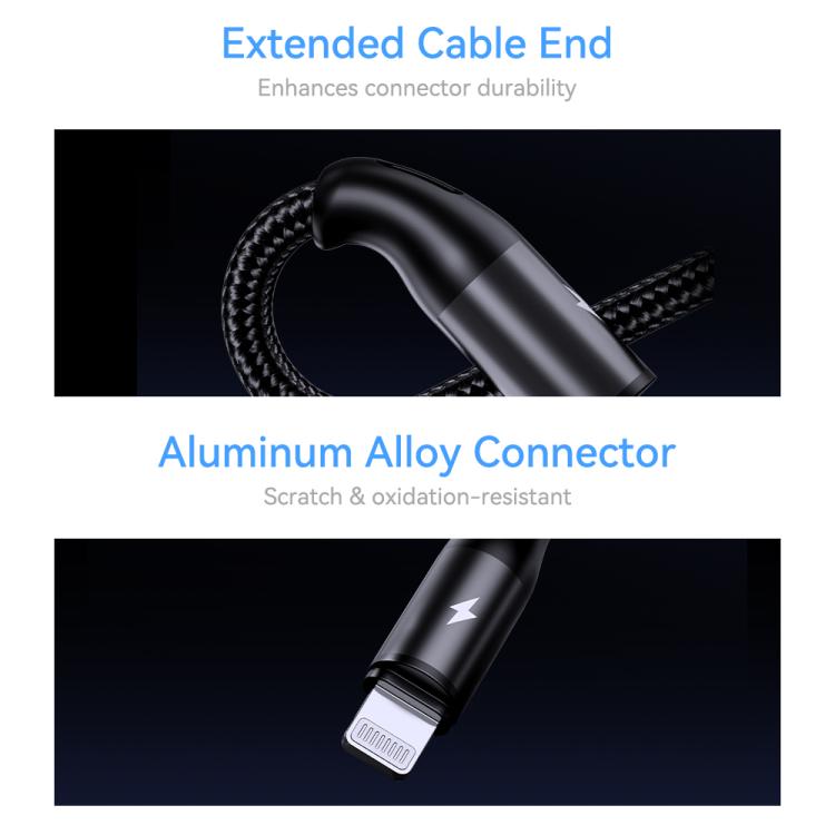 ROCK RCB0790 1.2m 3-in-1 USB to 8 Pin + Type-C + Micro USB Metal Braided Charging Cable, RCB0790