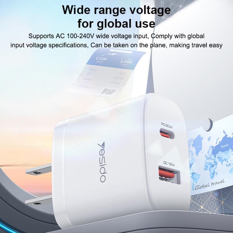 Yesido YC19U PD20W USB-C / Type-C and QC18W USB-A Dual Ports Charger Set with Type-C to Type-C Cable, YC19U