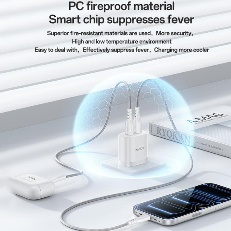 Yesido YC17U 12W 2.4A USB Dual Ports Charger Set with 1m USB to Type-C Data Cable, YC17U