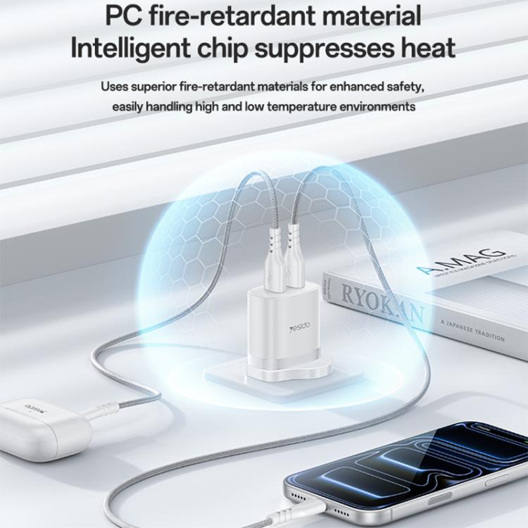Yesido YC150 12W 2.4A USB Dual Ports Charger Set with 1m USB to Type-C Data Cable, YC150