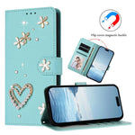 ZS01 Double-Layer Heart Floral Vegan Leather Phone Case with Wrist Strap, For iPhone 15, For iPhone 14 Plus, For iPhone 14 / 13, For iPhone 14 Pro, For iPhone 14 Pro Max, For iPhone 13 Pro Max