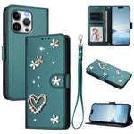 ZS01 Double-Layer Heart Floral Vegan Leather Phone Case with Wrist Strap, For iPhone 13 Pro, For iPhone 12 / 12 Pro, For iPhone 12 Pro Max, For iPhone 11 Pro Max, For iPhone 11, For iPhone 11 Pro