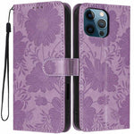 Sunflower Embossed Vegan Leather Phone Case with Small Black Rope, For iPhone 14 Pro Max, For iPhone 13 Pro Max, For iPhone 13 Pro, For iPhone 13, For iPhone 12 / 12 Pro, For iPhone 12 Pro Max, For iPhone 11 Pro Max, For iPhone 11