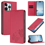 Strong Magnetic Dual Butterfly RFID Vegan Leather Phone Case, For iPhone 14 Pro Max, For iPhone 13 Pro Max, For iPhone 13 Pro, For iPhone 12 / 12 Pro