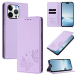 Strong Magnetic Dual Butterfly RFID Vegan Leather Phone Case, For iPhone 15, For iPhone 14 Plus, For iPhone 14 / 13, For iPhone 14 Pro