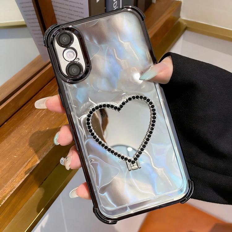 Heart-shaped Mirror Electroplated TPU + Acrylic Phone Case with Holder, For iPhone XR, For iPhone XS Max