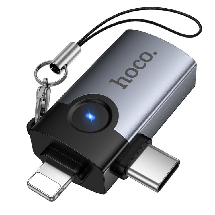 hoco Victory UA46D 2 in 1 8 Pin and USB-C / Type-C Male to USB Female Adapter, UA46D