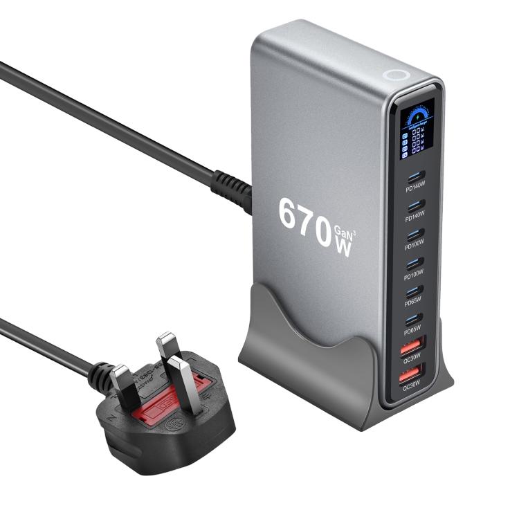 YMX-LCD670W 670W 6xType-C and 2xUSB GaN Digital Display Multi-Function Charger, AU Plug, EU Plug, UK Plug, US Plug