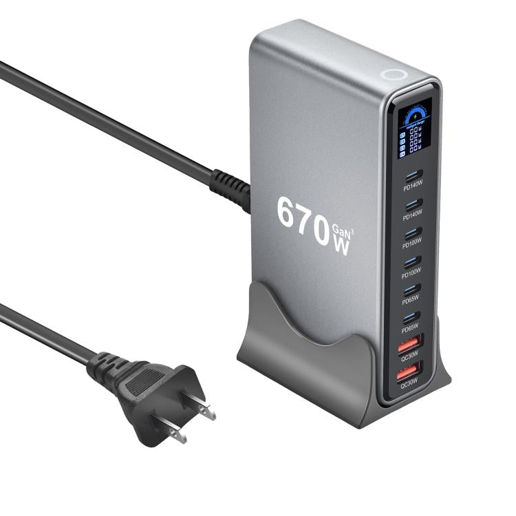 YMX-LCD670W 670W 6xType-C and 2xUSB GaN Digital Display Multi-Function Charger, AU Plug, EU Plug, UK Plug, US Plug
