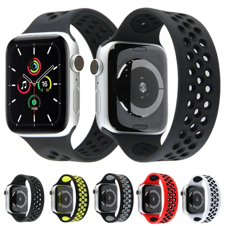 Elastic Silicone Watchband For Apple Watch Series 6 & SE & 5 & 4 40mm / 3 & 2 & 1 38mm, 135mm (Black Yellow), 135mm (Black Grey), 150mm (Red Black)