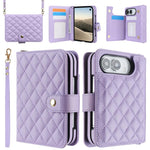 Rhombic Texture Crossbody Multifunctional Leather Phone Case, For iPhone Duo