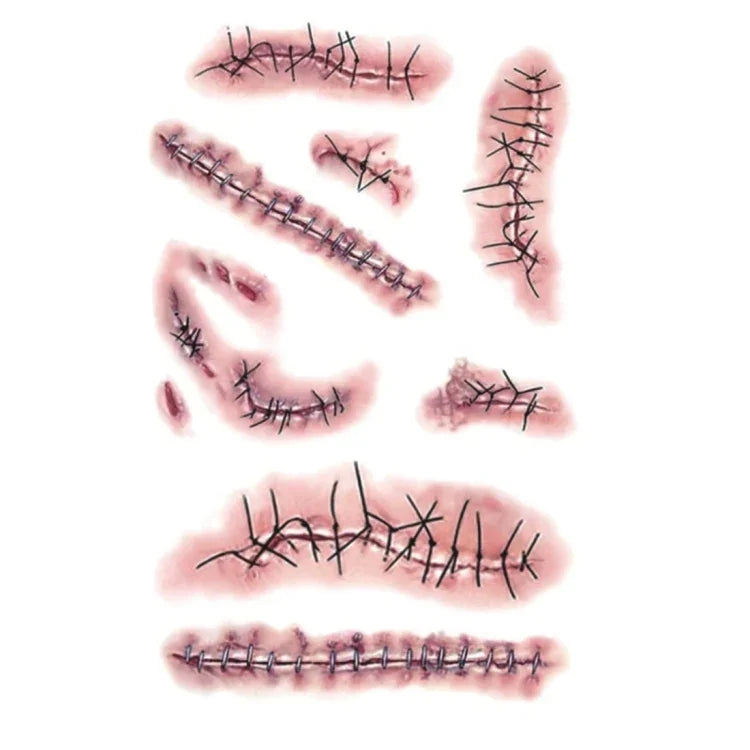 10pcs S-263 Halloween Terror Realistic Wound Injury Scar Temporary Tattoo Sticker, S-263/10pcs