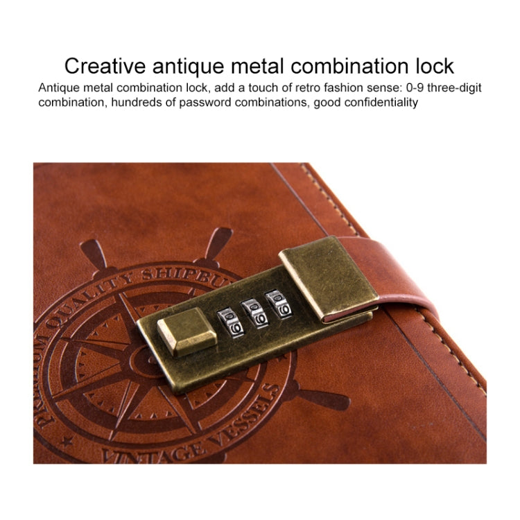 B6 Retro PU Cover Sailor Notebook Diary Book with Password Lock