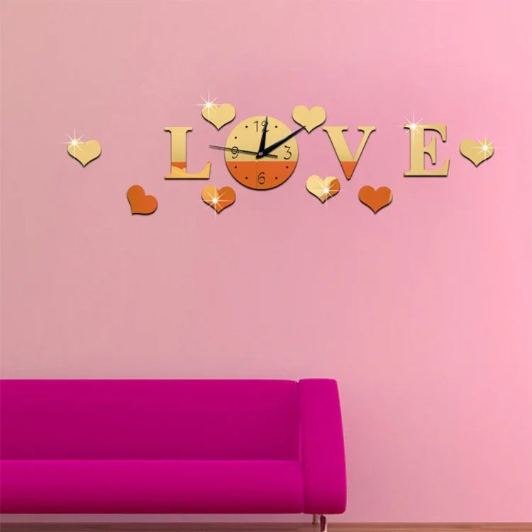 Creative LOVE Clock Acrylic Mirror DIY Wall Sticker, LOVE Clock Acrylic Mirror (Black), LOVE Clock Acrylic Mirror (Gold), LOVE Clock Acrylic Mirror (Silver)