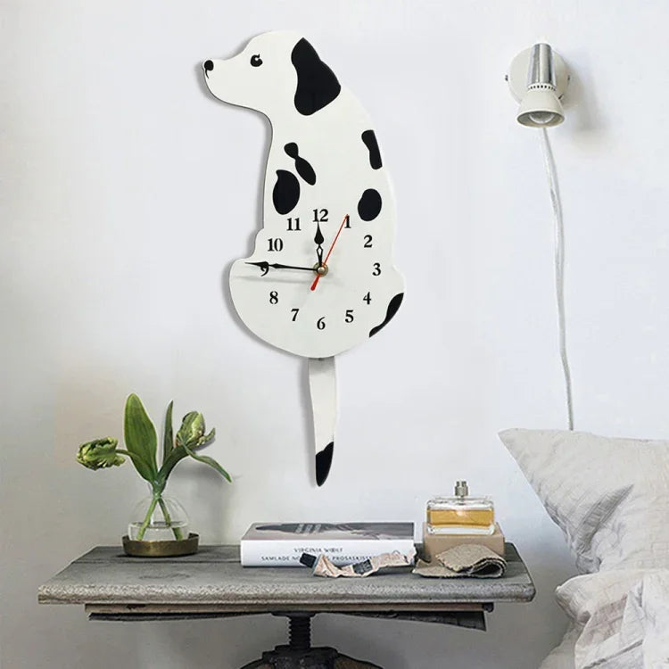 Home Office Bedroom Decoration Battery Operated Dog Shaped Wall Clock with Swinging Tails, Size : 42 x 18cm, Dog (Black), Dog (White)