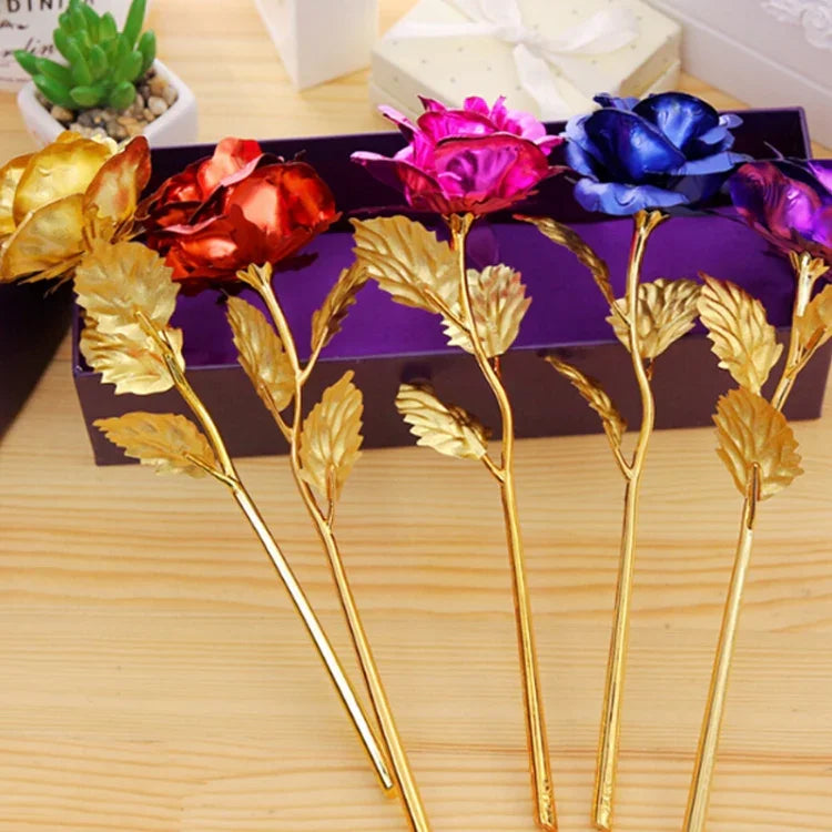 24K Golden Foil Plated Decoration Rose Artificial Flower, Random Color Delivery, 24K Golden Foil Plated