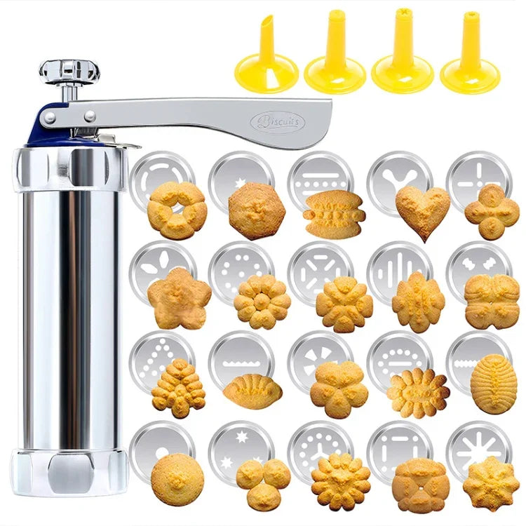 Multifunctional  Household Cookie Biscuit Machine Tool Mold Decorating Mounted DIY Baking with 20 Moulds & 4 Nozzles, Multi-function silver
