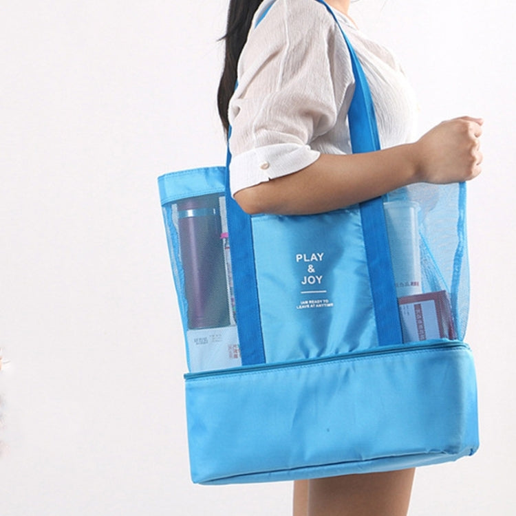 Portable Double Layer Mesh Sport Duffel Beach Picnic Shoulder Storage Bag Handbag, Double Layer Handbag(Blue), Double Layer Handbag(Green)