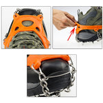 One Pair 8 Teeth Anti-Slip Ice Gripper Hiking Climbing Chain Shoes Covers, 8 Teeth Black, 8 Teeth Orange