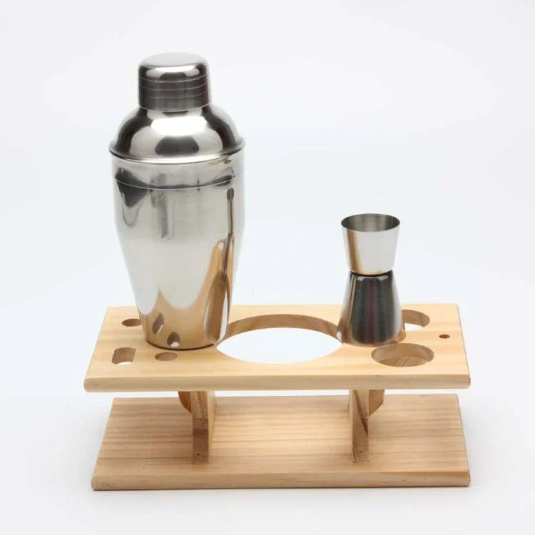 9 in 1 Stainless Steel Cocktail Shaker Tools Set with Wooden Mount, Capacity: 750ml, 750ml