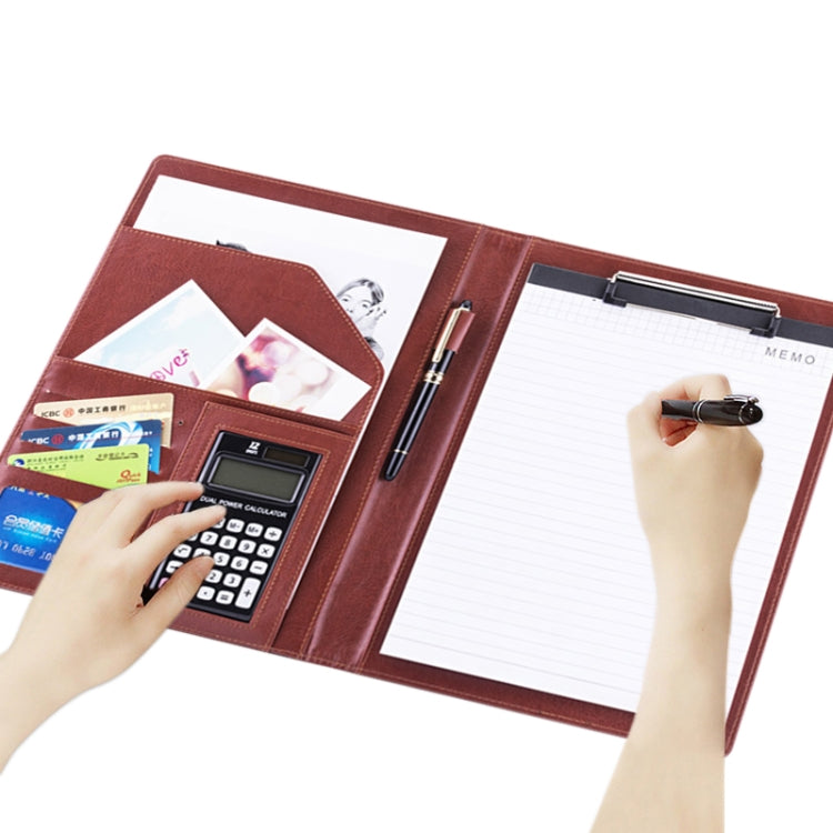 Office Supplies Business Style Leather Document Folder with 30-pages A4 Note Pad & Calculator