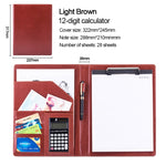 Office Supplies Business Style Leather Document Folder with 30-pages A4 Note Pad & Calculator