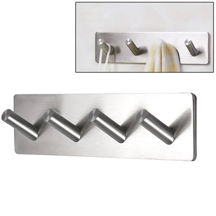 Stainless Steel Four Oblique Row Hook Bathroom Non-perforated Storage Clothes Rack, Four Oblique Row Hook