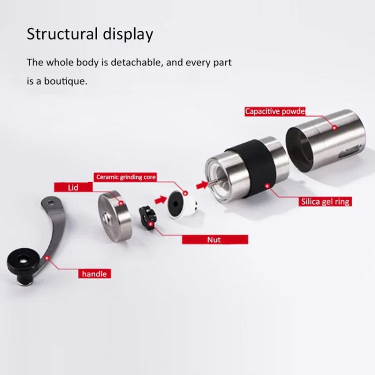 Portable Conical Burr Mill Manual Stainless Steel Hand Crank Coffee Bean Grinder, Capacity: 30g, Capacity: 30g