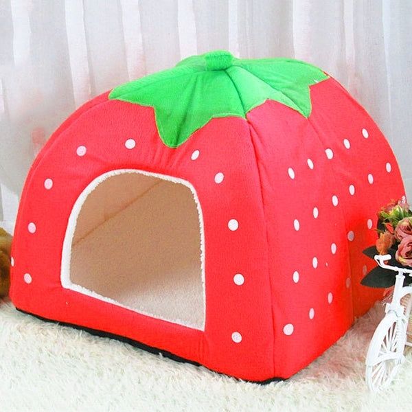 Strawberry Shaped Foldable Short Plush Pet House Nest, Size: M, Pink, Size M, Blue, Size M, Purple, Size M, Red, Size M