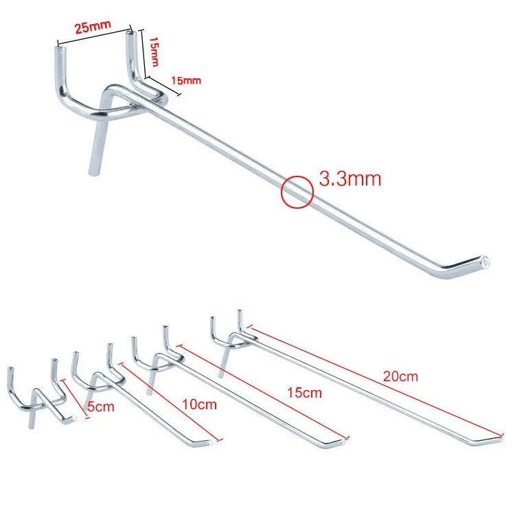 10pcs Supermarket Clothing Shop Pegboard Slat Wall Hook Shelf Hole Plate, Hole Pitch: 2.5cm, Length: 10cm, Wire Diameter: 3.3mm, Length: 10cm