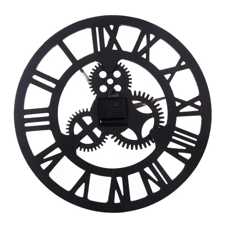 Retro Wooden Round Single-sided Gear Clock Rome Number Wall Clock, Diameter: 35cm, Rome Number 35cm, Rome Number  35cm