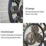 Retro Wooden Round Single-sided Gear Clock Number Wall Clock, Diameter: 50cm, Number 50cm