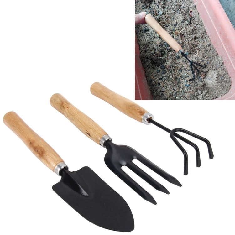 Rake Shovel Digging Trowel 3 in 1  Wooden Handle Metal Head Mini Garden Plant Tool Gardening Tool Garden Flower Tools Garden Tools Combination Set, Plant Tool 3