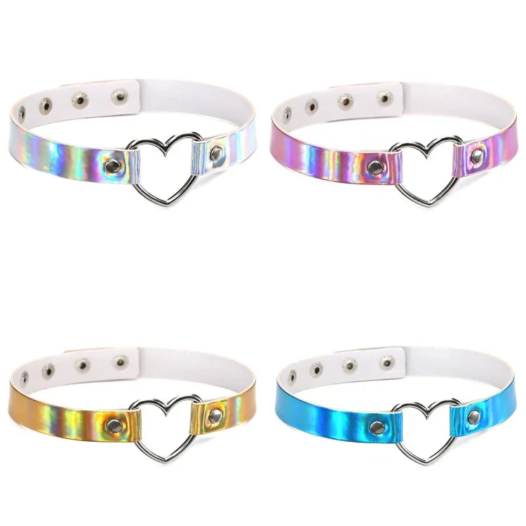 2 PCS European and American Harajuku Laser Heart Shape Collar Glowing Choker Necklace, Random Color Delivery, QCTX