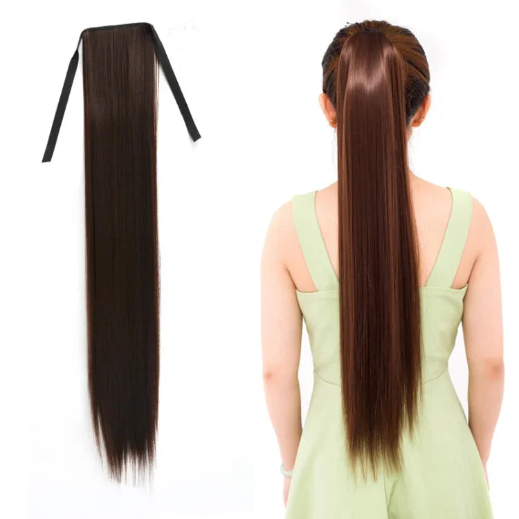 Natural Long Straight Hair Ponytail Bandage-style Wig Ponytail for Women，Length: 75cm, 75cm